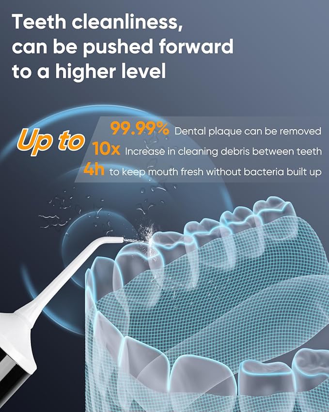 MySmile LP221 Cordless Water Flossers for Teeth with UVC Light Sanitizer and OLED Display, 335ML 4 Modes Water Teeth Cleaner Picks for Teeth Cleaning and Water Flossing (Pearl White)