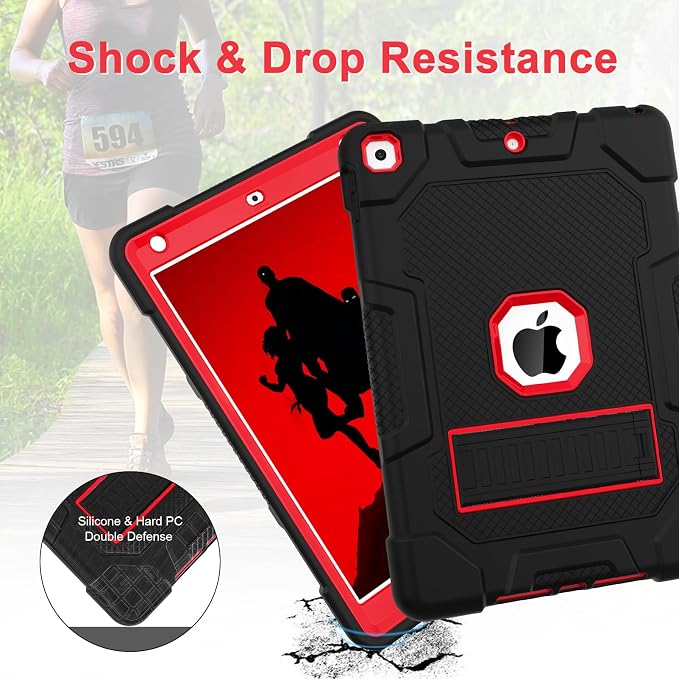 TIMISM Case for iPad 9th/8th/7th Generation(2021/2020/2019) Heavy Duty Military Grade Shockproof Rugged Protective 10.2 Cover with Built-in Stand for iPad 9 8 7 Gen Black+Green
