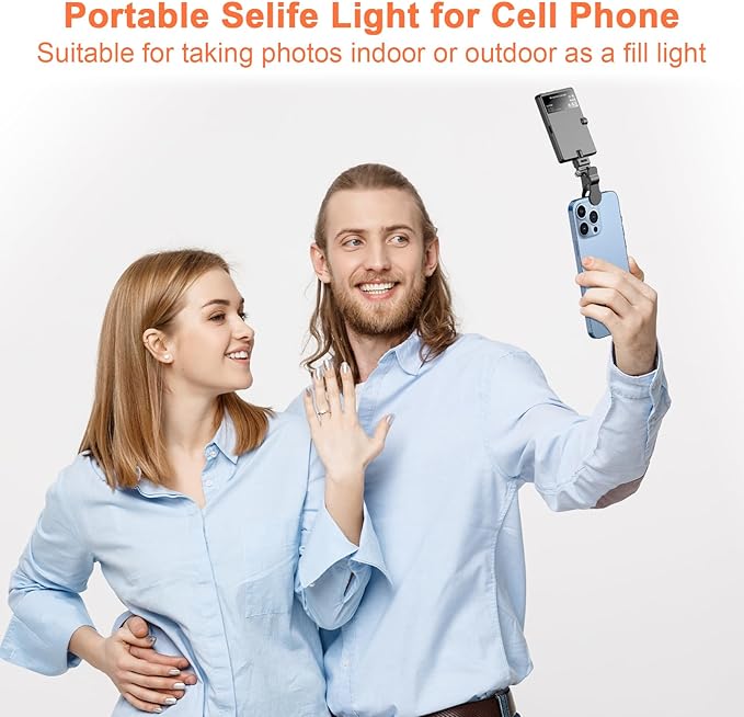 TONEOF Portable Selfie Light,Rechargable 60 LED PhoneLight with Clip & Double 1/4" Screw Hole,2500k-9000K Dimmable for iPhone,Android,Laptop,Tablet,Selfie/Video Conference