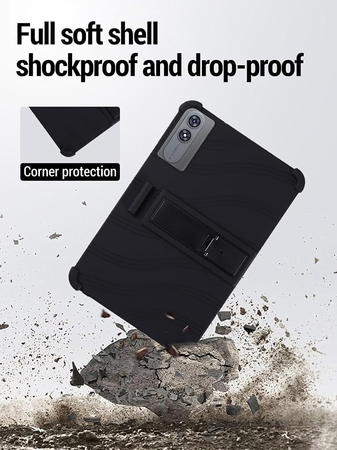 for TABWEE T60 Pro (13.4 Inch) Android 16 Tablet Protective case Shockproof Lightweight Silicone Protective Cover with Stand Child-Friendly Protection Easy to Clean Design Black.