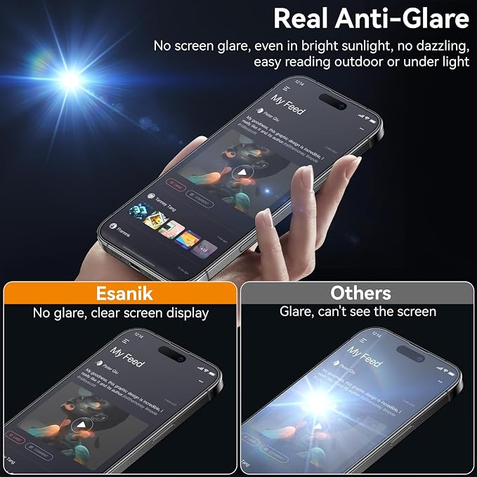 Esanik for iPhone 15 Pro Matte Glass Screen Protector [Auto-alignment] Anti-Glare &amp Anti-FingerprintAnti-ReflectionBubble Free Smooth as Silk 2 Pack 9H Glass Screen Cover