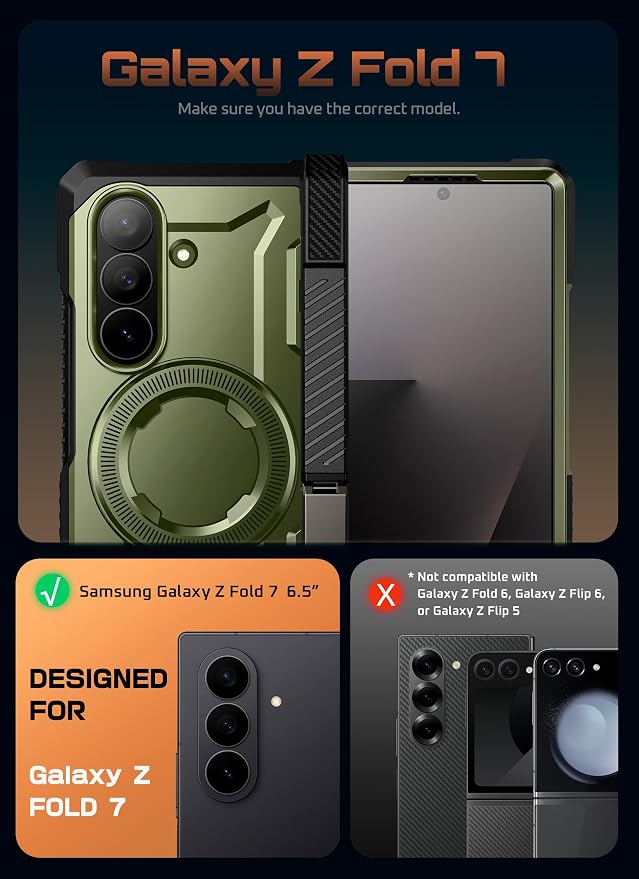 SUPCASE for Samsung Galaxy Z Fold 7 Case with Kickstand Azure | Compatible with MagSafe Tempered Glass Screen Protector Military-Grade Protection Hinge Coverage Unicorn Beetle Grip