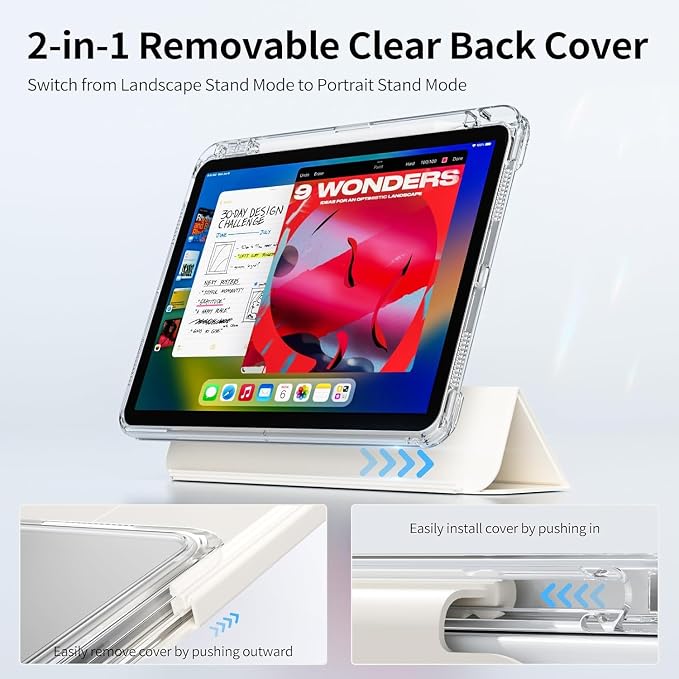 Hybrid Case for iPad Pro 11 Inch 4th/3rd/2nd Generation (2022/2021/2020) with Pencil Holder 2 in 1 Detachable Cover with Clear Transparent Back Shell Support 2nd Gen Pencil Charging Black