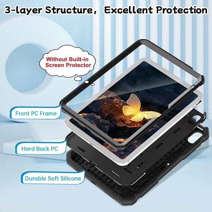 LTROP Case for iPad A16 11th Generation 2025 11 Inch / 10th Generation 2022 10.9 Inch with Kickstand and Pencil Holder Shockproof Rugged Protective iPad 11 inch Cover Black