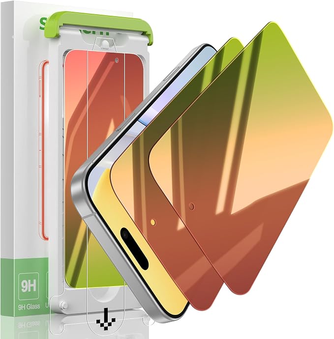 (2 Pack Compatible with iPhone 14 Pro Max Privacy Screen Protector Mirror 25 Degree Anti Spy Anti-Blue Light Red to Green Gradient with Easy Installation Kit No Air Bubbles