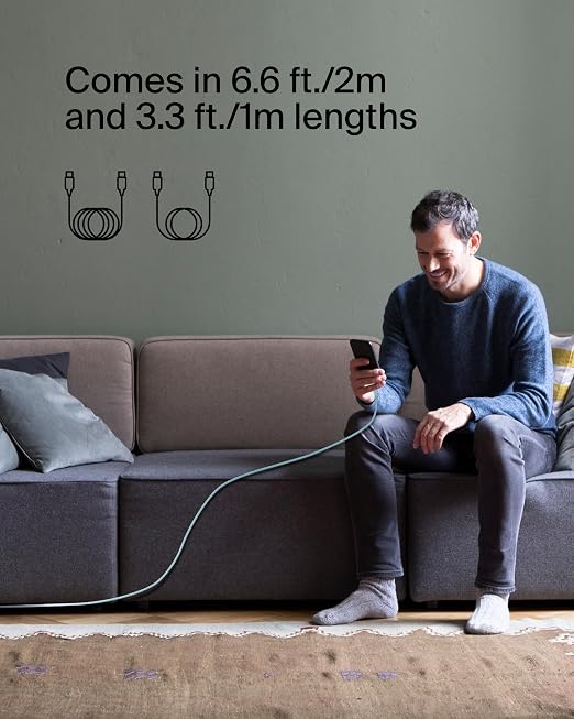 Belkin USB C to USB C Braided Cable 3.3ft iPhone Charger Cord | tangle-free braided cord iPhone 17/16 Samsung Galaxy S25 Pixel 9 MacBook iPad Pro Nintendo Switch 2 travel essential