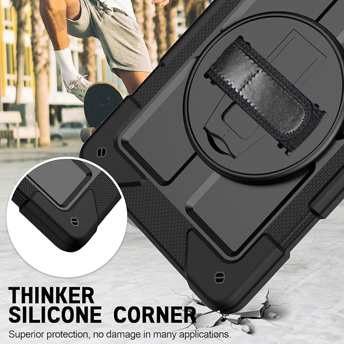 Case for Samsung Galaxy A11+ Plus/ A9 Plus 11 inch 2026/2023 with 360° Swivel Handle Strap Cover with Lanyard Black