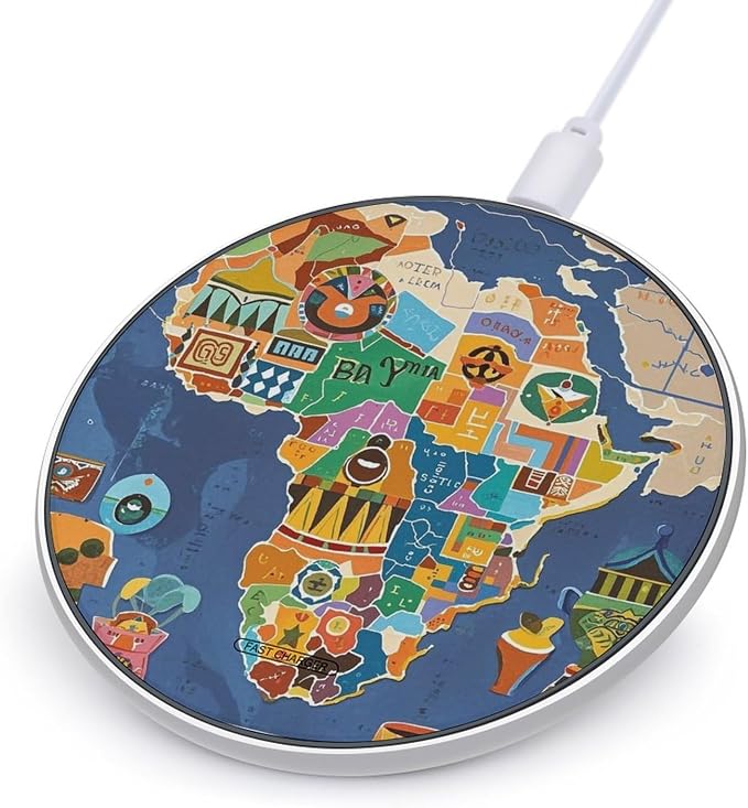 African Map Ethnic Pattern Wireless Charger Aluminum Alloy Frame 10W Fast Charging Pad with Indicator Light 6mm Thin &amp Portable Wireless Charging Pad for Travel Home Office Desk