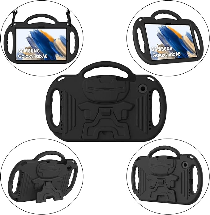AVAWO Kids Case for Samsung Galaxy Tab A8 10.5 Inch 2021 (SM-X200/X205) With Strap Light Weight Shock Proof Handle Stand Black