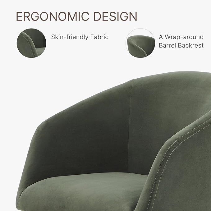 Swivel Dining Chairs Set of 1, Upholstered Mid Century Modern Deskchair with Barrel Back, Linen Fabric Kitchen Chairs for Dining Room, Bedroom, Dressing Room, Green