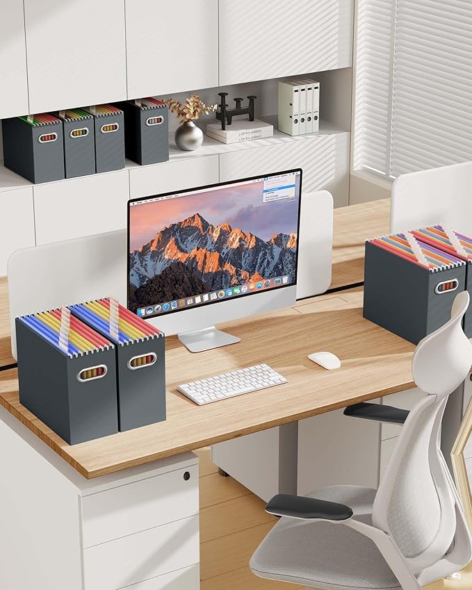 Oterri Cardboard File Organizer Box for Hanging File Folders Letter Size,File Box for Computer Desk,File Cabinet,Working Home,Office,Classroom (Dark Grey, Letter Size - 2 Packs)