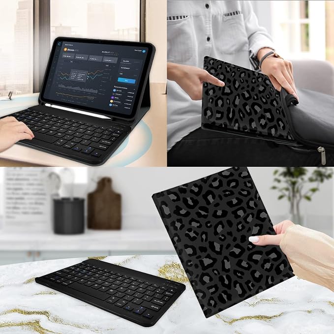 for Bluetooth Keyboard for iPad 10th Gen 10.9 inch (2022) case (A16) 11th / 10th Gen Case 11'' (2025) with 7-Color Backlights Pencil Holder Detachable Rechargeable - Black Cow