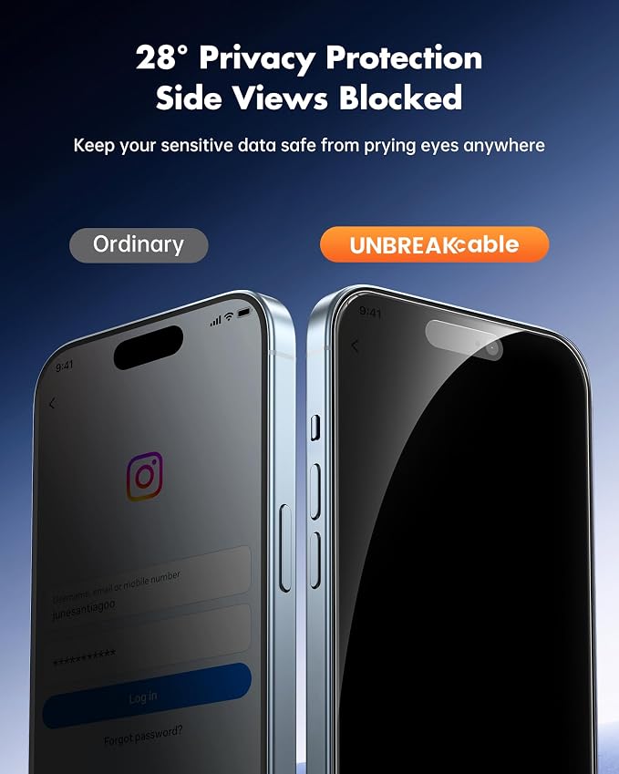 UNBREAKcable 2 Pack Privacy Screen Protector for iPhone 11 Pro Max/Xs Max Shatterproof Tempered Glass [True 28°Anti Spy] [9H Hardness] [Easy Installation] Protector for Apple 6.5