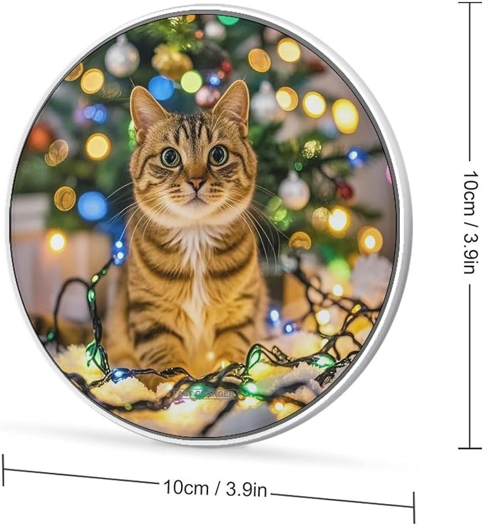 A Cat and Christmas Lights Wireless Charger 10W Portable Fast Wireless Charging Pad Compatible with Phone Slim Charging Station Lightweight Charger Mat Charging Block for Travel Home Office