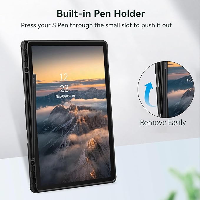 Telaso for Samsung Galaxy Tab S8 Plus 2022 / S7 FE 2021 / S7 Plus 2020 12.4 Inch Magnetic Case with Pen Holder Translucent Matte Back Soft TPU Bumper Protective Samsung Tab S8+/S7 FE/S7+ Case Black