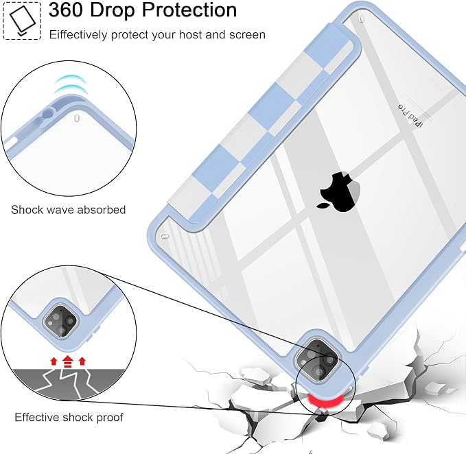 Tuiklol for iPad Pro 11 Inch 4th / 3rd / 2nd / 1st Gen (2022 2021 2020 2018) Case -Built-in Pencil Holder Shockproof Cover Clear Transparent Back Shell with Auto Wake/Sleep Black Flower