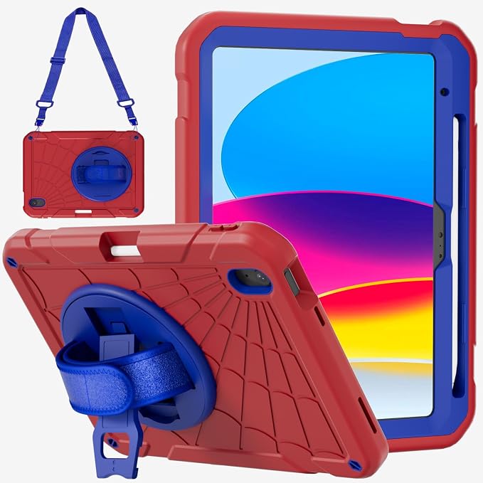 for iPad (A16) 11th/10th Generation Case 2025/2022 (11″/10.9″) Sturdy Heavy Duty Full-Body Shockproof Protective Case Rotating Stand Hand/Shoulder Strap (Black)