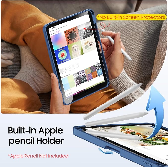 Fintie Shockproof Case for iPad (A16) 11th Gen 11-in iPad 10th Gen 10.9 | Slim Frosted Hard Back Cover Multi-Angle Viewing Built-in Kickstand &amp Pencil Holder Anti-Scratch Black