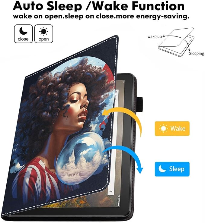 Case for Amazon Kindle Fire HD 10 Tablet 10.1 (9th/7th Generation 2019/2017 Release) Slim Folding Stand Folio Cover with Card Slot &amp Auto Wake/Sleep - African American Girl