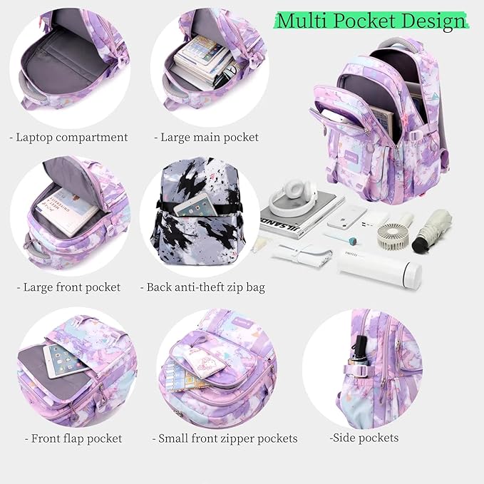 MITOWERMI Kids Backpack Bookbag for Boys School Bags Multi-pocket Teen Girls Backpack for School Elementary Students Schoolbags Casual Knapsack (Black)