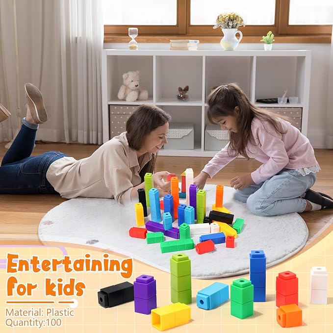 200 Pcs Blue Linking Cubes for Math Counting Cubes Manipulatives Plastic Counting Block Manipulative Classroom Learning Supplies for Educational Preschool Activities Boy Girl (Blue)