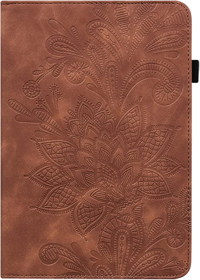 for Kindle Fire HD 8 Case 8th/7th/6th Generation (2016/2017/2018) with Stand/Pencil Holder/Pockets [Auto Wake/Sleep] Magnetic Smart Embossed Floral PU Leather Shockproof Cover Brown Flower
