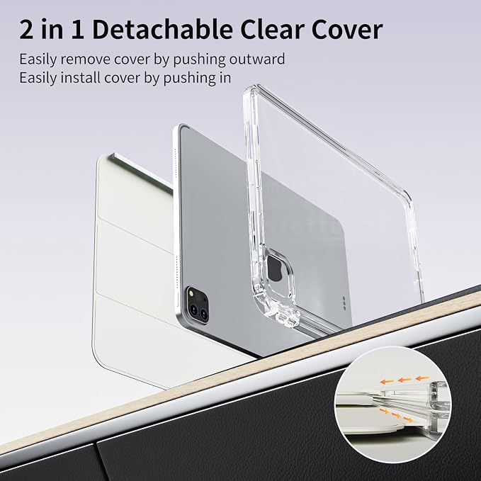 Case for iPad Air 13 Inch Case M4/M3/M2 (2026/2025/2024) Pro 12.9 Inch (6th/5th Gen 2022/2021) 2 in 1 Detachable Cover with Clear Hard Back Supports Touch ID Auto Wake/Sleep Black