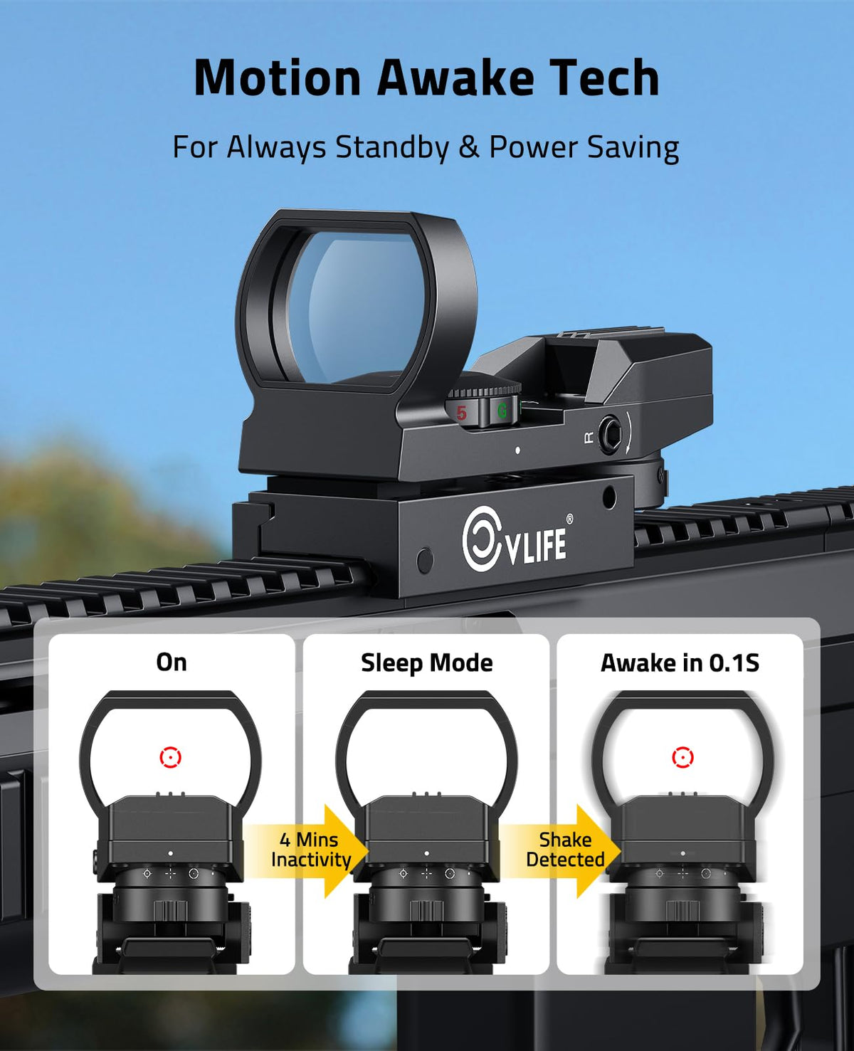 CVLIFE FoxSpook Motion Awake Multi Reticle Green & Red Dot Sight, Reflex Sight for Picatinny, Absolute Co-Witness Red Dot Optics Scope with 31×21mm Large Window