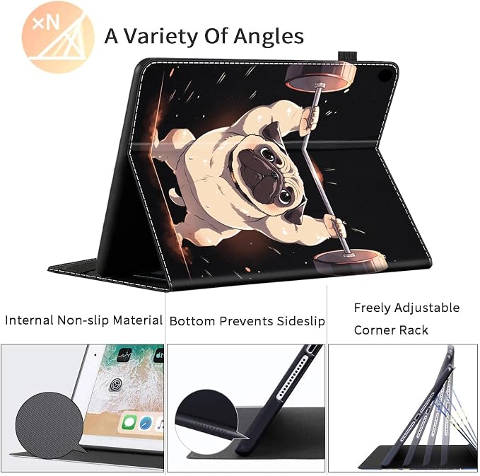 Case for All-New Amazon Kindle Fire HD 8 &amp 8 Plus Tablet (12th Generation/10th Generation 2022/2020 Release) 8 Durable Shockproof Protective Cover，Pug Weightlifting