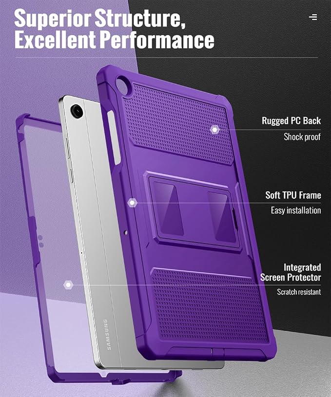 MoKo Shockproof Case Fit Samsung Galaxy Tab A11+ Plus/ A9+ 11 Inch | Full Body Rugged Stand Back Cover with Built-in Screen Protector for Galaxy Tab A11+/ A9+ Tablet Light Gray