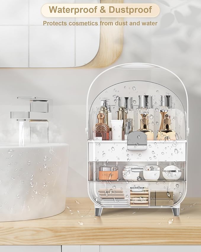 Makeup Organizer, Skincare Holder Bathroom Counter Organizer, Storage Box Cosmetic Display Cases, Teen Girl Gifts Trendy Stuff Make up Organizers for Vanity, Dresser, Countertop (Silver)