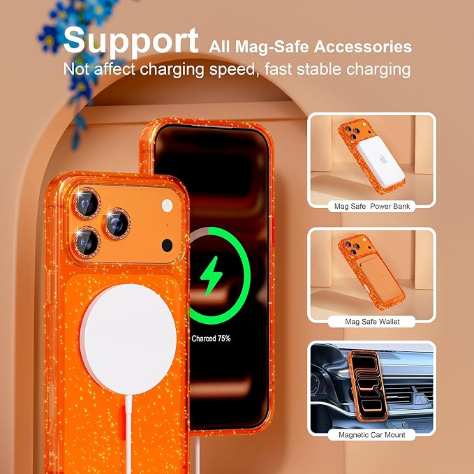 Choiche for iPhone 15 Pro Max Case Compatible with MagSafe Glitter Black | Women Girly Cute Glitter Sparkly Magnetic Phone Case with Diamond Camera Lens Protectors Military-Grade Drop Protection 6.7