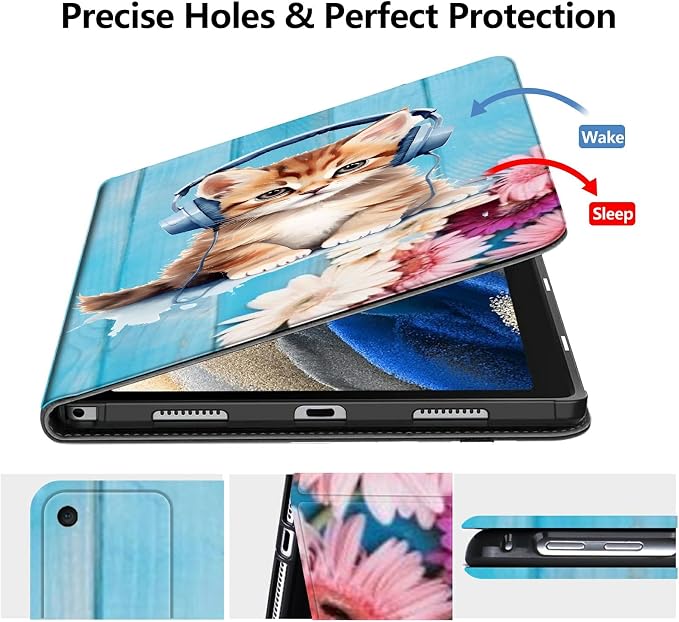 Case for Fire 7 2019/2017/2015Black Cat Purple Roses | DIGTIALL Slim Cover for Fire 7 Tablet 9th/7th/5th Gen 7.0 Folding Stand Protective Case Auto Sleep/Wake Smart Shell
