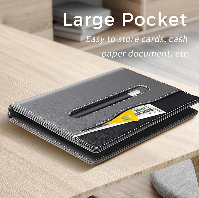 Junfire Universal 10.1 Inch Tablet Cover with Stylus Holder-Grey | Leather Folio Cover for Android/iOS/Windows Stand Hand Strap Pocket