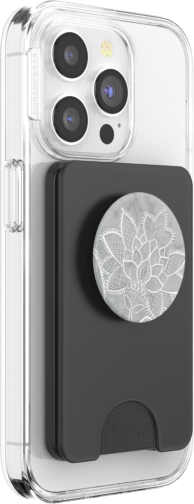 White Grey Lotus Mandala Floral Geometric Sacred Yoga Gift PopSockets Adhesive PopGrip