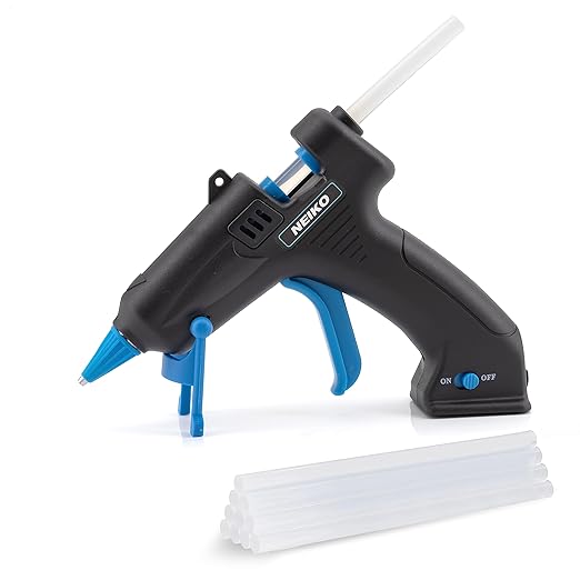 NEIKO 02660A Cordless Glue Gun, 15W Rechargeable Hot Glue Gun, 10 Glue Sticks Included, Wireless Anti Drip Nozzle Mini Glue Gun with Stand for Arts and Crafts, Mini USB Charging Port, Insulated Nozzle