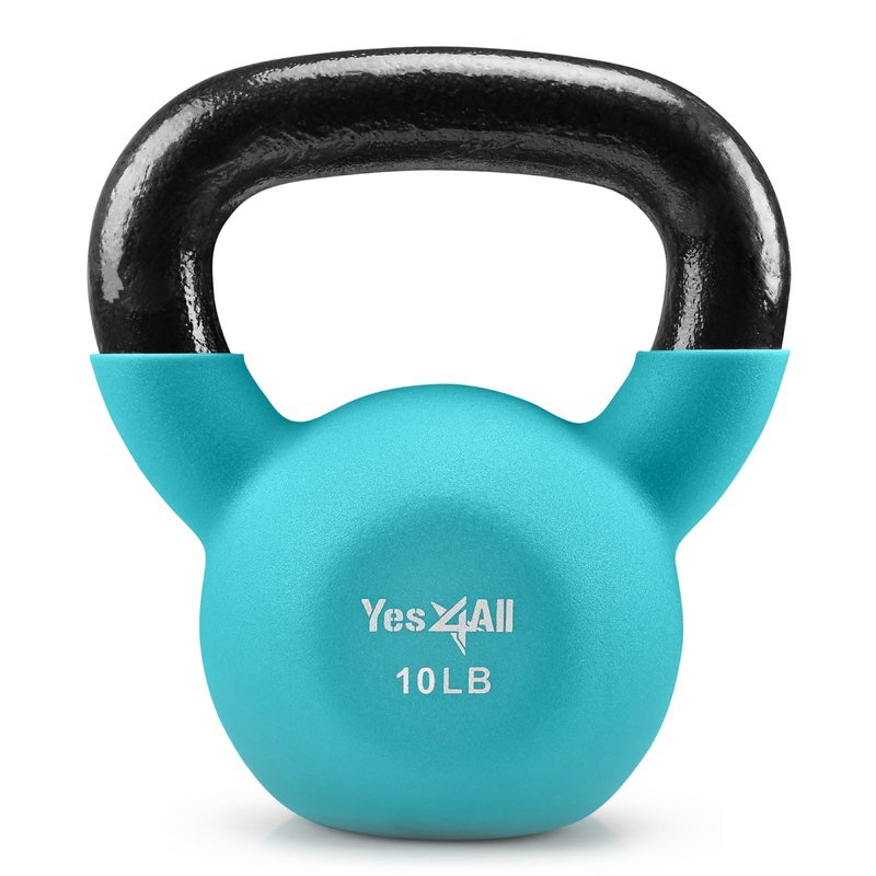 Yes4All Kettlebell, 10 LB Neoprene Coated Cast Iron Kettlebells, Wide Grip Handle & Flat Bottom for Swings, Squats, Deadlifts, Push Ups & Full Body Training at Home Gym