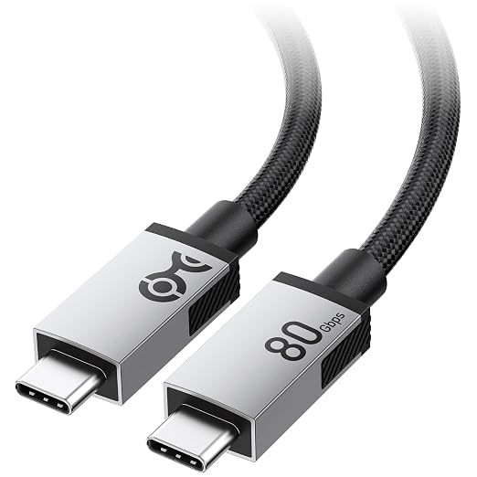 Cable Matters 80Gbps Rugged Braided USB4 Cable 1ft / 0.3m Black | [8K@120Hz / 4K@480Hz Video 240W Charging 80Gbps Data Transfer] Thunderbolt 5/4 Compatible
