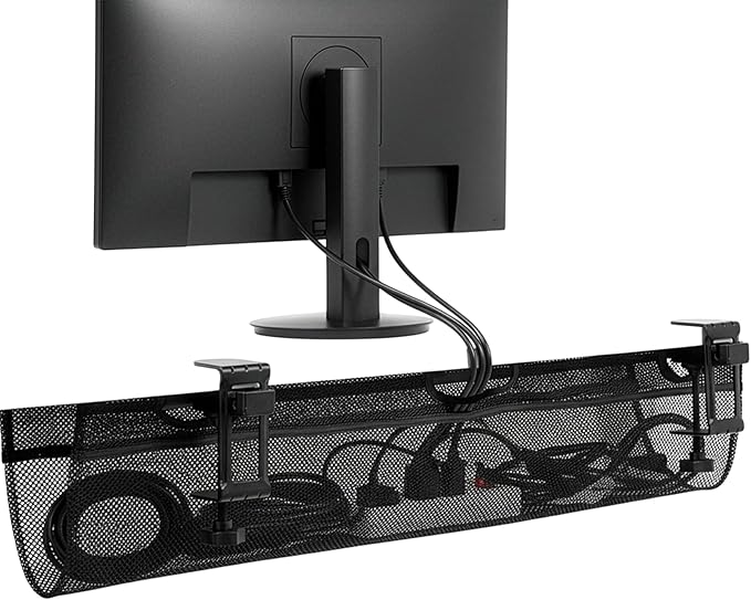 VIVO No Drill Clamp-on 36 inch Mesh Net Under Desk Cable Management Wire Organizer, Adjustable Home Office Standing Desk Cord Storage Sleeve, Black, DESK-AC36MH