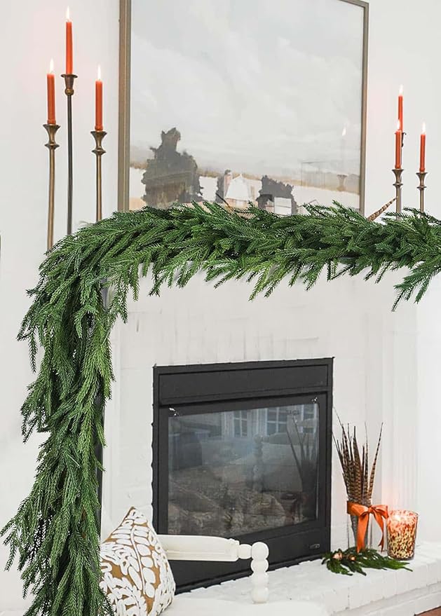 DearHouse Christmas Norfolk Pine Garland, 9 Ft Artificial Greenery Christmas Decoration for Holiday Season, Mantel Fireplace Table Runner Centerpiece
