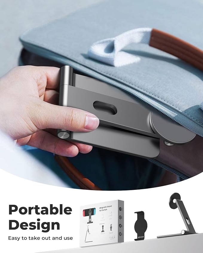Foldable Magnetic Stand Holder for Nintendo Switch 2 iPhone | Aluminum Alloy Adjustable Design MagSafe-Compatible Portable Kickstand Mount Switch 2 Accessories for Desktop &amp Travel