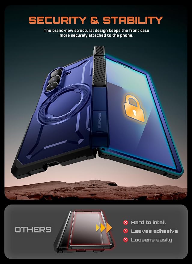 SUPCASE for Samsung Galaxy Z Fold 7 Case with Kickstand Azure | Compatible with MagSafe Tempered Glass Screen Protector Military-Grade Protection Hinge Coverage Unicorn Beetle Grip
