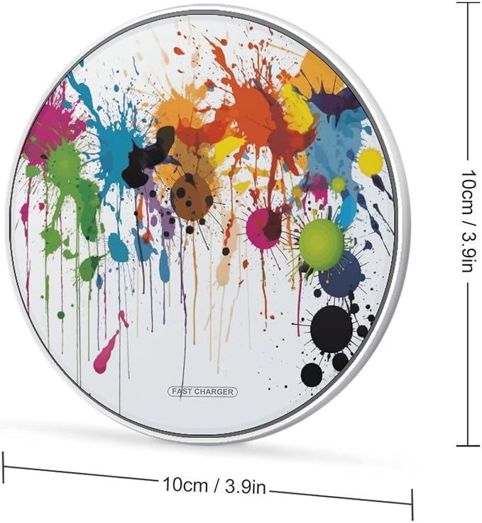 Abstract Paint Splashes Wireless Charger with USB CableAluminum Alloy Frame 10W Max Compatible Fast Wireless Charging Pad- 3.2ft Cable Included for Travel Home Office Desk