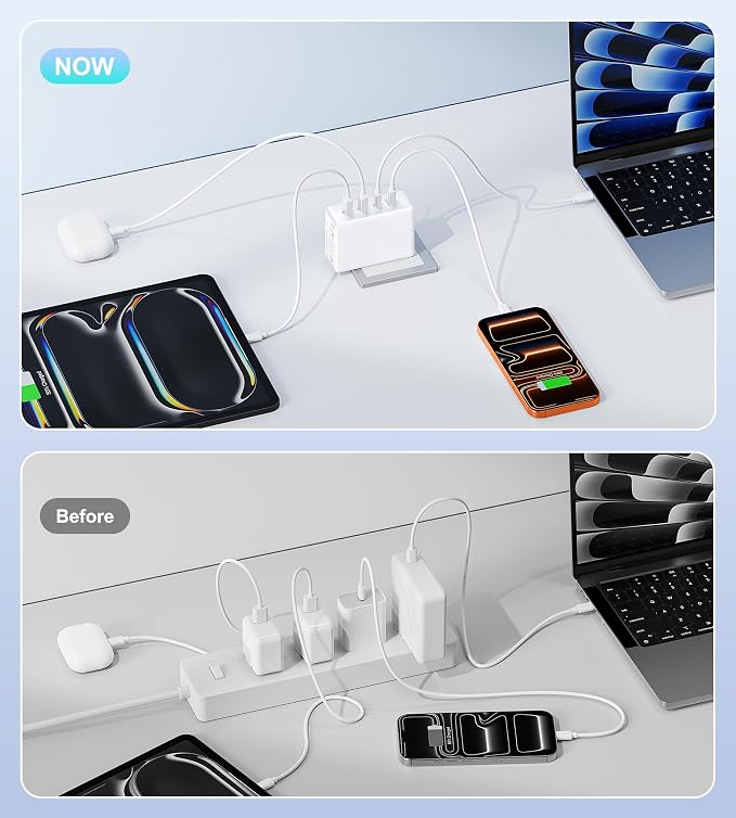 140W MacBook Pro ChargerC Wall Charging Block for MacBook Air M3/M24-Port PD20W Fast Charger Cube for iPhone 17/16/15 Pro MaxCharging Station Hub for Samsung S25/S24