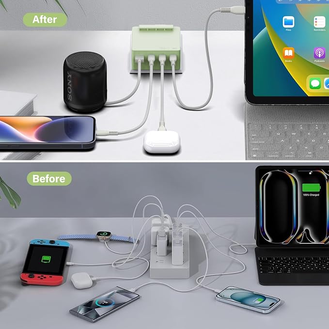 TAIFU 65W Flat USB C Slim Wall Charger with 4-Port Charging 3 MacBook Neo simultaneously. Fast Charging Block for iPhone 17 16 15 14/14 Pro/14 Pro Max Galaxy Pixel iPad Pro AirPods