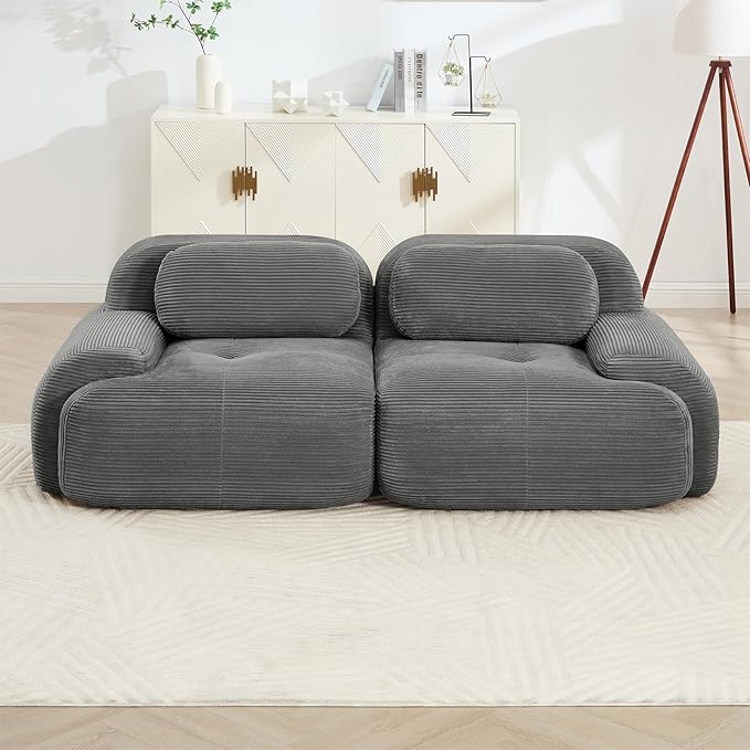 80" Modern Corduroy Boneless Love Seat Couches, 2 Seater Large Sectional Couches for Living Room, Gray Cloud Modular Sectional Sofa, Memory Foam, Extra Deep Loveseat, No Assembly