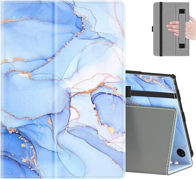 COOWPS Case for New Amazon Fire HD 8 &amp HD 8 Plus Tablet (12th/10th Generation 2024/2022/2020 Release) - Slim Folding Stand Cover with Auto Wake/Sleep and Hand Strap Blue Marble