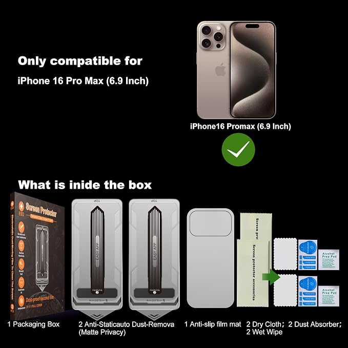[2-Pack Matte Tempered Glass Screen Protector for iPhone 15 Pro Max Anti-Fingerprint &amp Oil Resistant Smooth as Silk 9H Hardness Bubble-Free Case Friendly 6.7-Inch