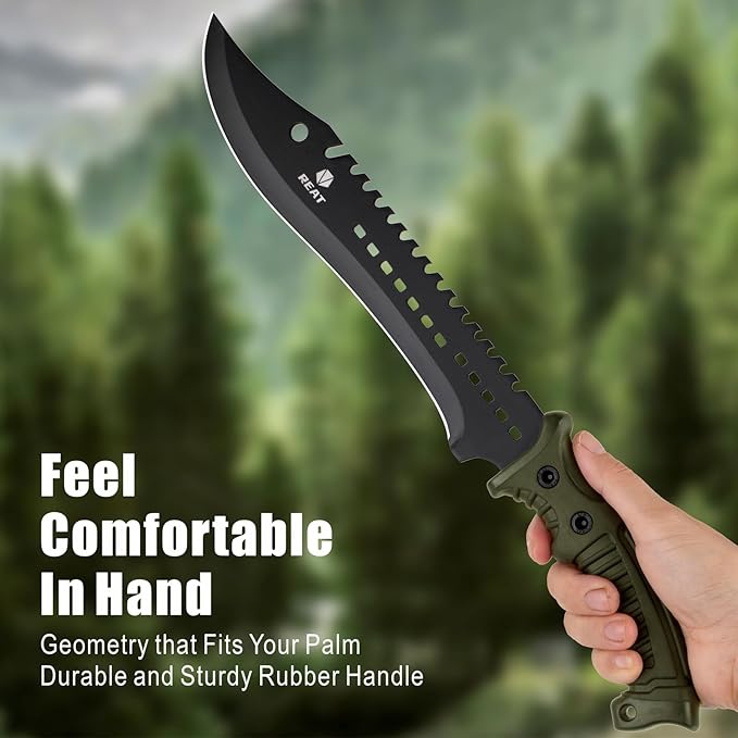 REAT Machete Knife with Shaeth,15" Lightweight Garden Tools Knife,Ergonomic No-Slip Handle, Machetes for Bushcraft, Outdoor Hunting, Garden Cutting Trees and Yard Work