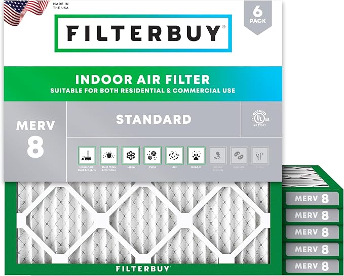 Filterbuy 17x17x1 Air Filter MERV 8 Essential Dust & Allergy Defense,